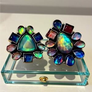 925 Aurora Opal Cluster Statement Adjustable Rings Open back